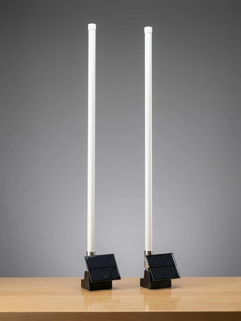 New inverted-mount design with 8 dBi N-type fiberglass antenna and solar enclosure