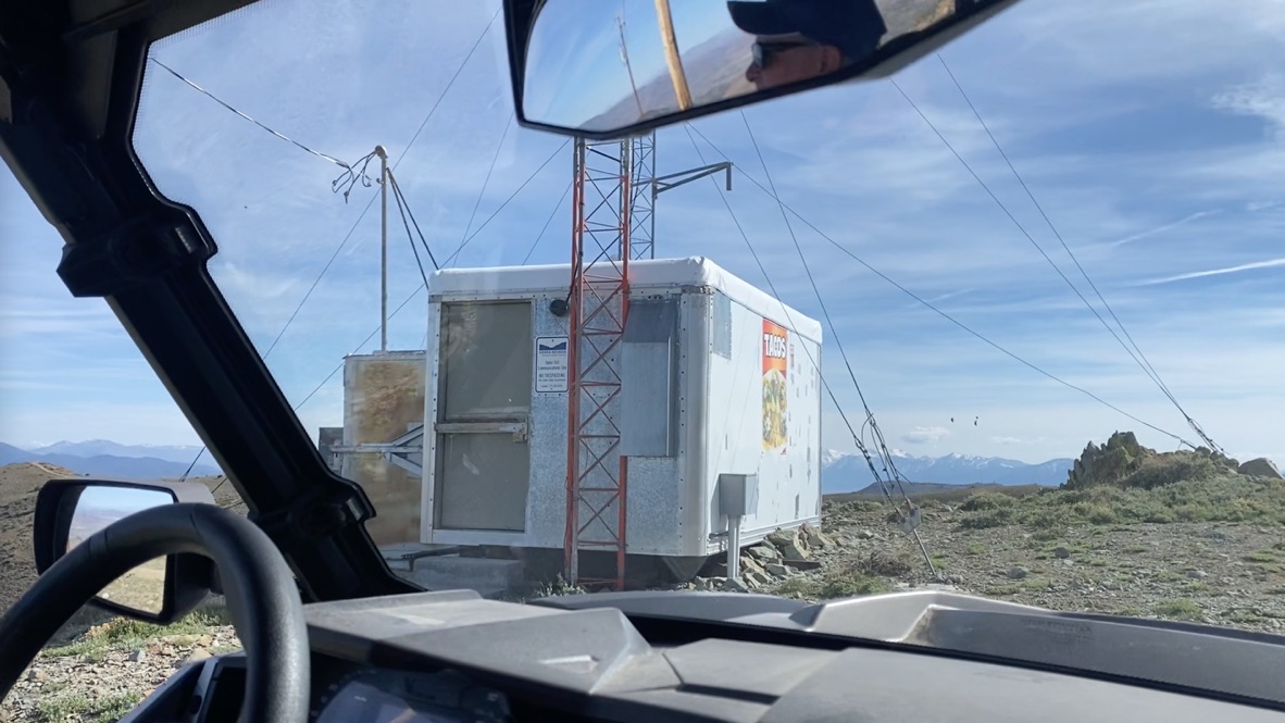 Equipment shelter, tower, and guy anchors on the Ophir Hill ridge