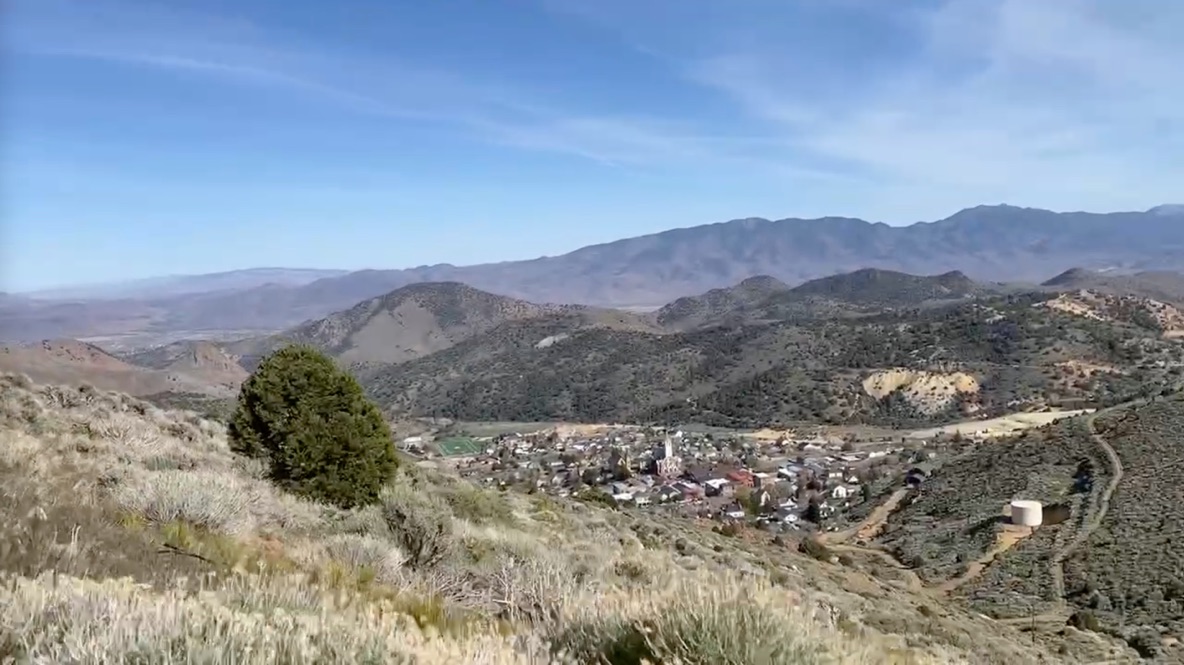 Virginia City in the valley below Ophir Hill