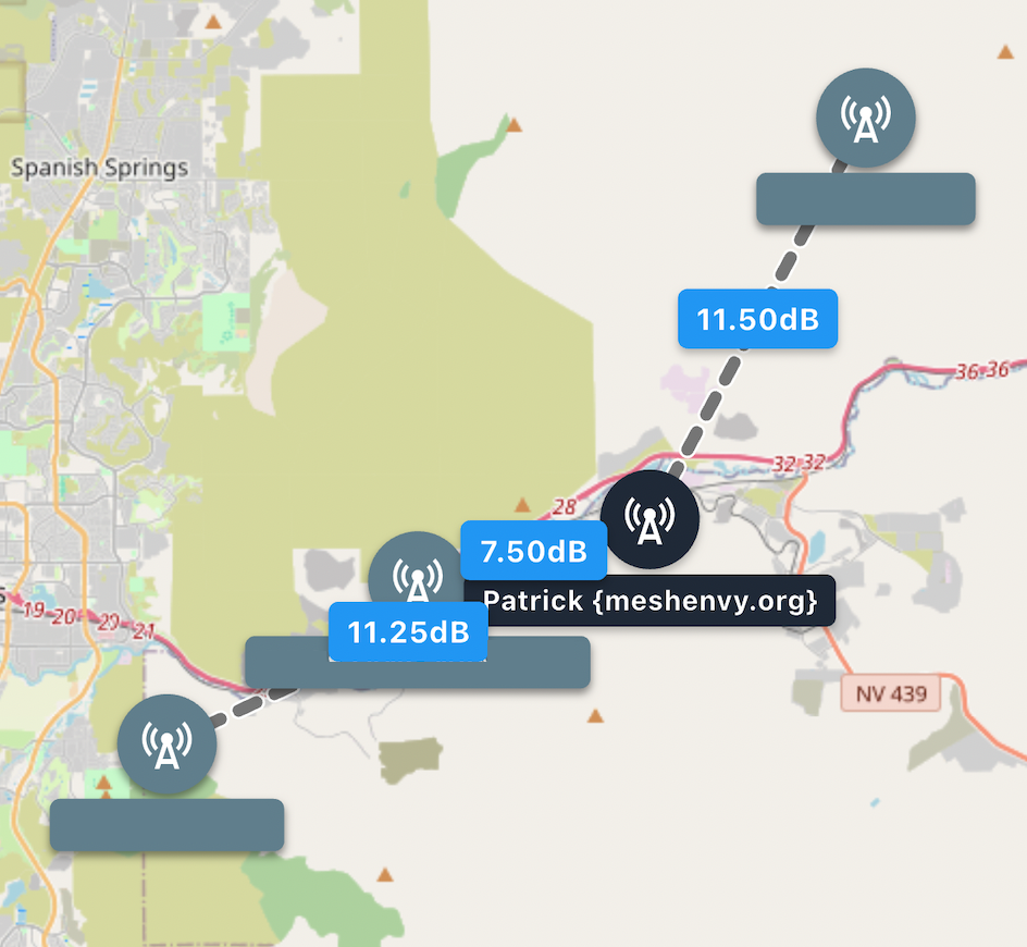 Range check map showing Patrick Tower linked to four neighboring nodes