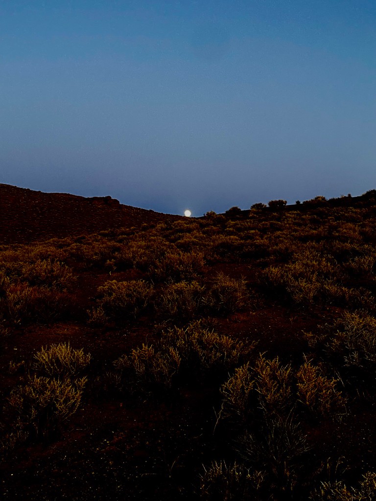 Moonrise over the desert ridge below Russell Peak, color corrected to match what I saw in the field